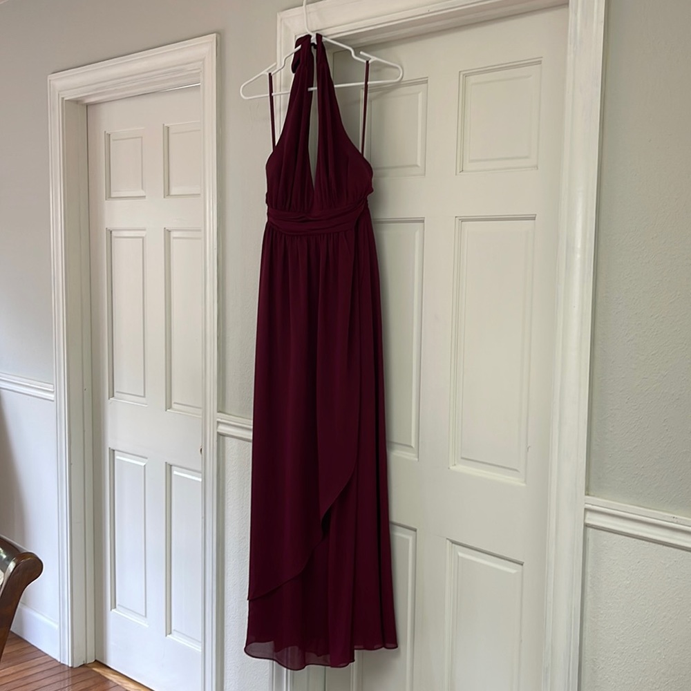 Barely worn burgundy or red wine color long halter dress no rips or flaws